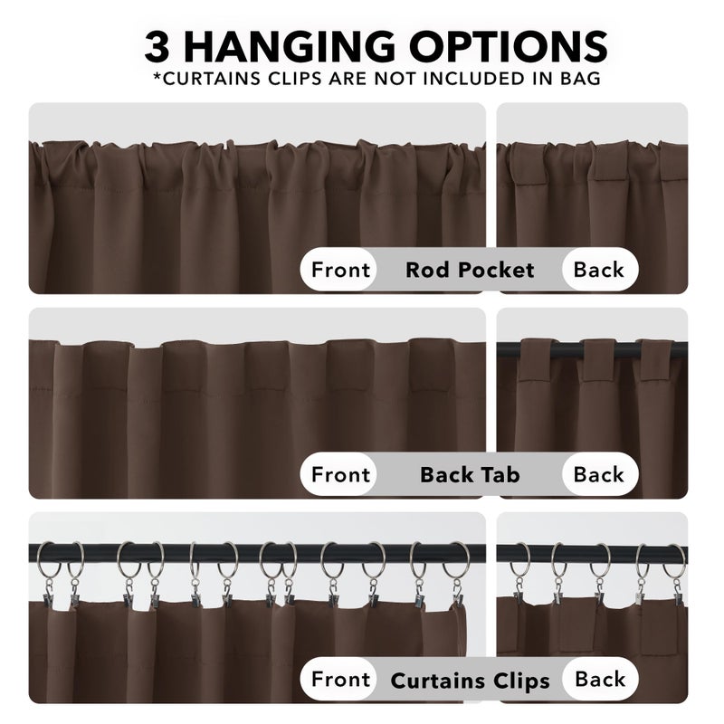 Deconovo Back Tab and Rod Pocket Blackout Curtains, Thermal Insulated Window Curtain Set - Blackout Panels for Bedroom, 52x63 Inch, Brown, 2 Panels - Image 2